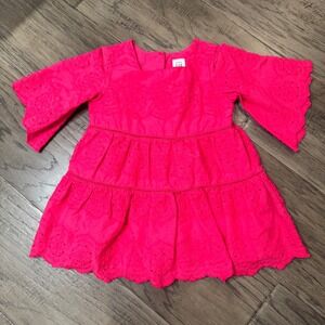 Baby Gap Eyelet Dress Tiered Ruffle‎ Sleeve Hot Pink Party Casual NWOT